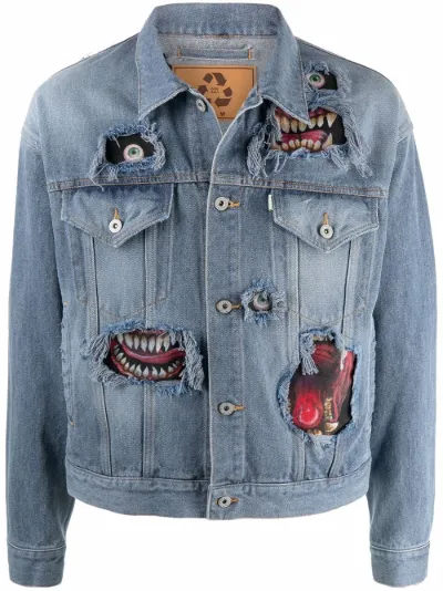 graphic-print button-up denim jacket 