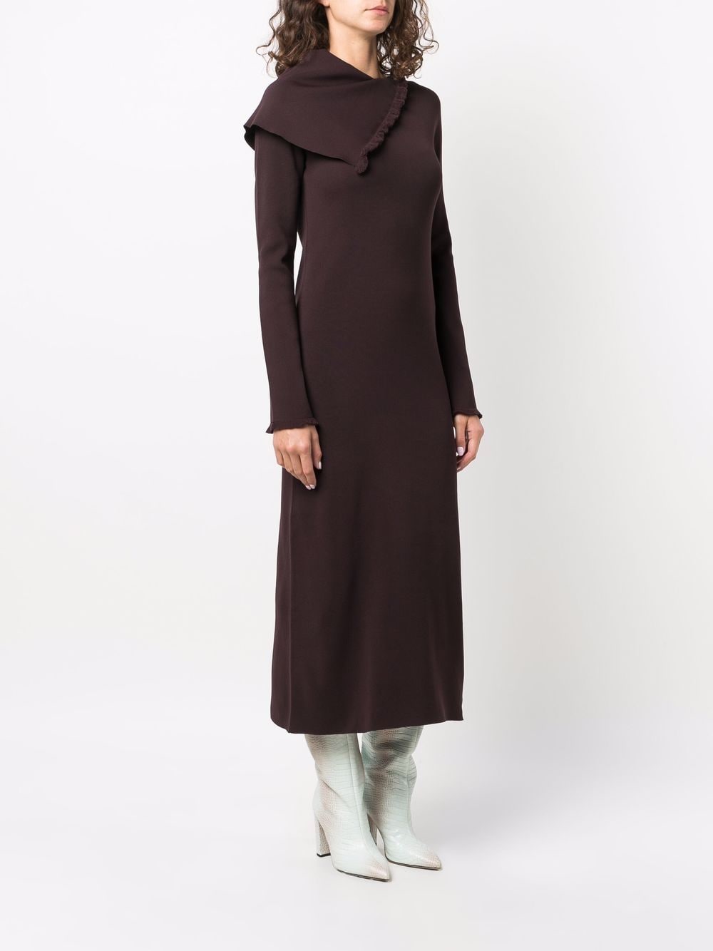 Shop Jil Sander Asymmetric Collar Maxi Dress In Braun