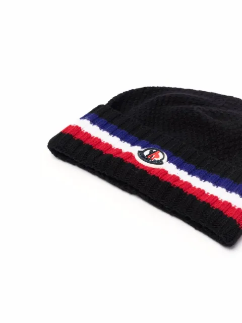 Moncler logo-patch Striped Beanie 
