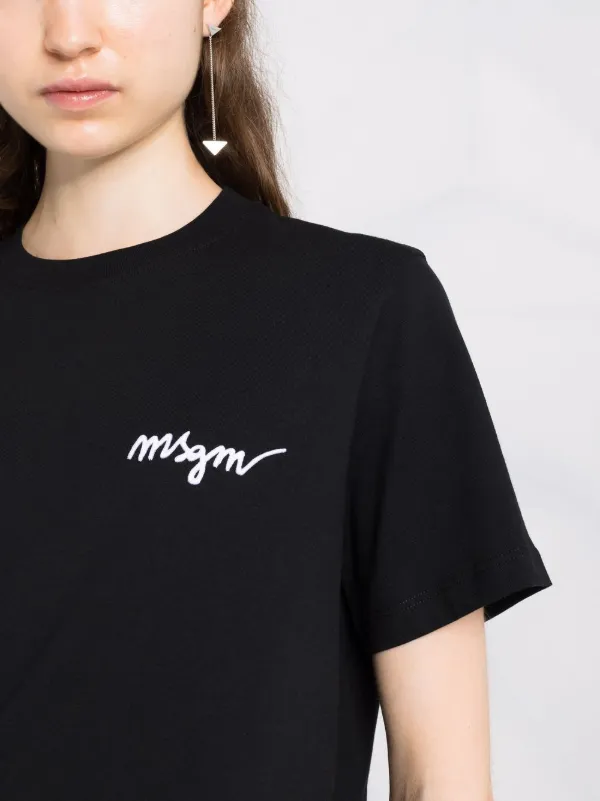【送料&関税込】MSGM Small Chest Logo T-shirt Round neck cotton T-shirt black with micro logo | Shop MSGM