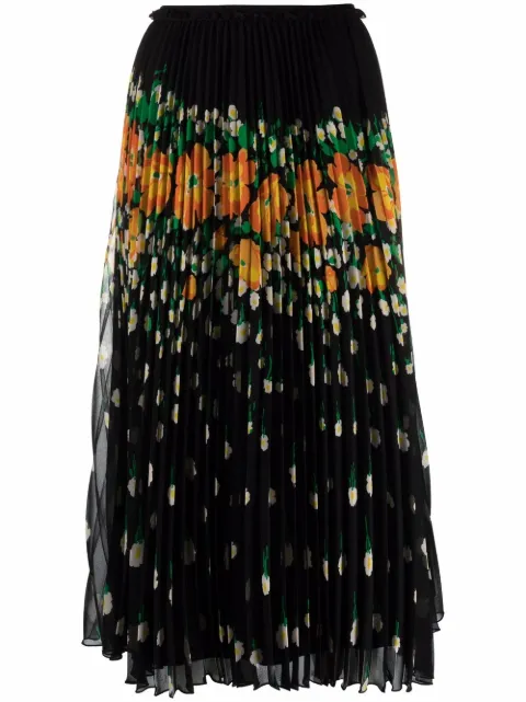 RED Valentino falda midi con estampado floral y pliegues