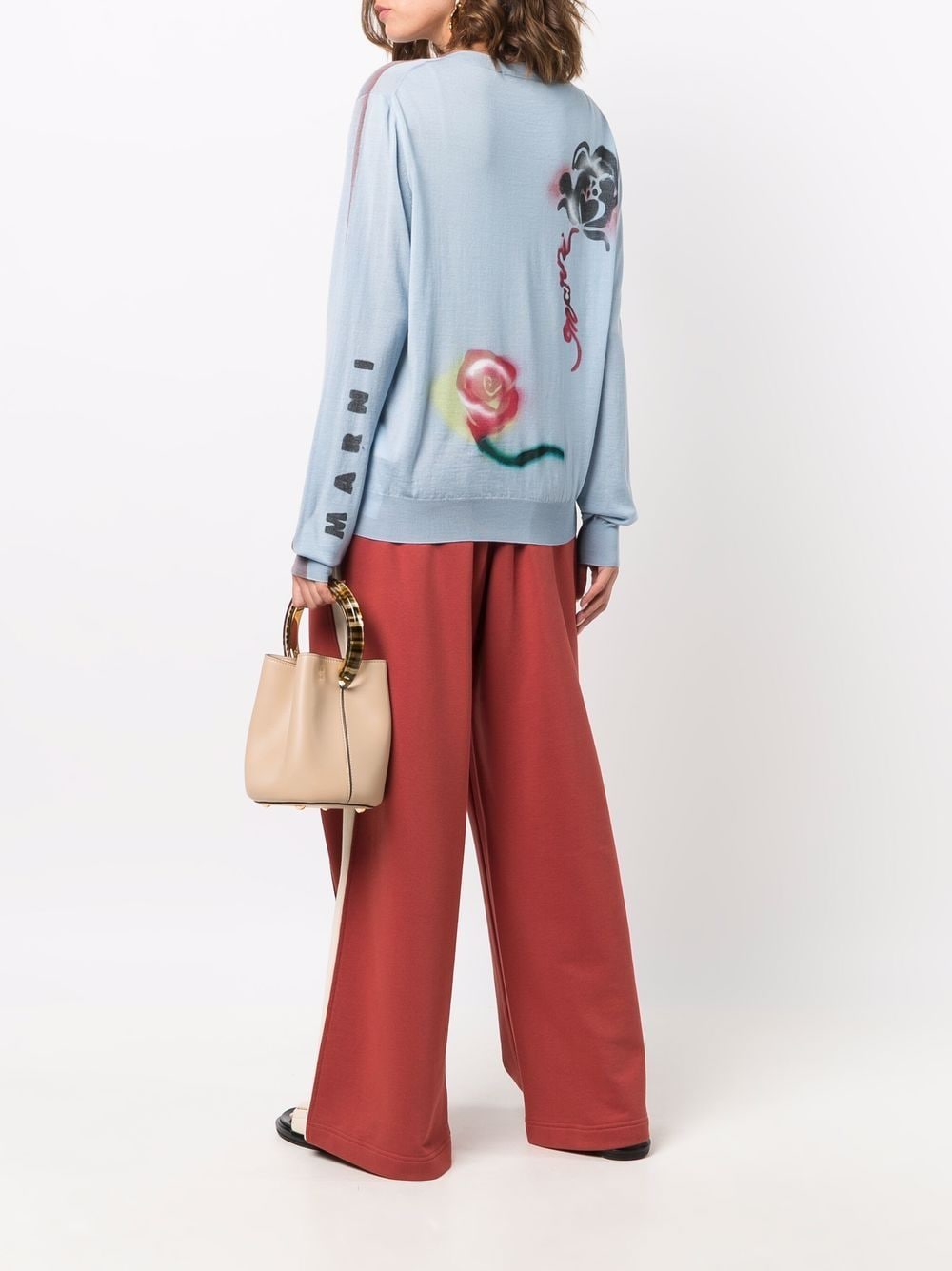 Shop Marni Floral-pattern Wool Jumper In Blau