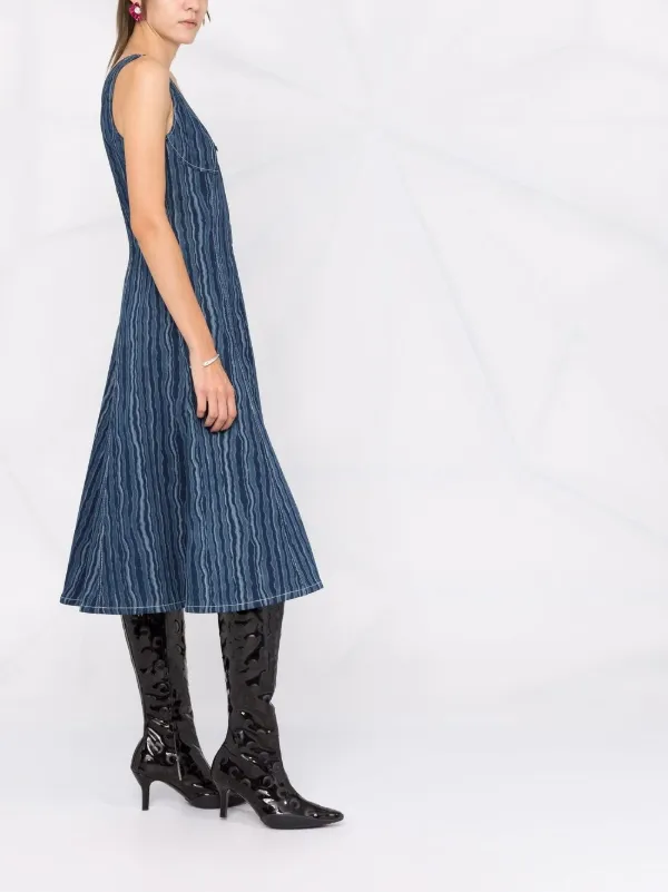 marni denim dress Velvet-trimmed appliqud pleated denim mini dress - mid denim