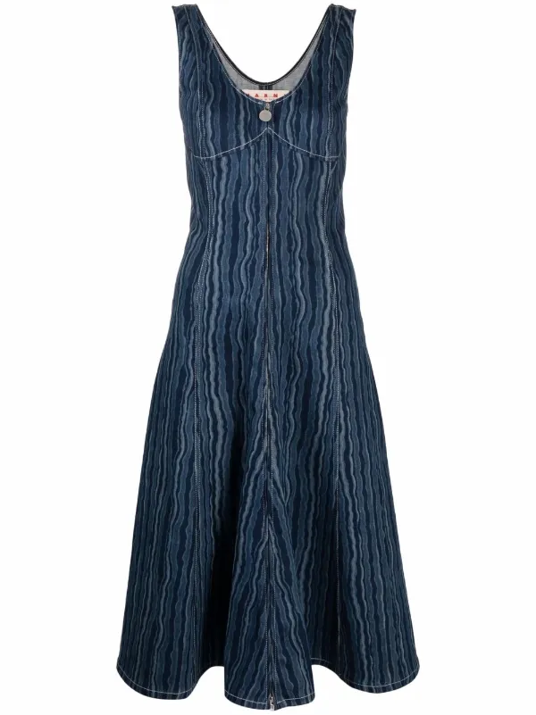 marni denim dress Velvet-trimmed appliqud pleated mini - mid denim Marni Denim Mini Dress -