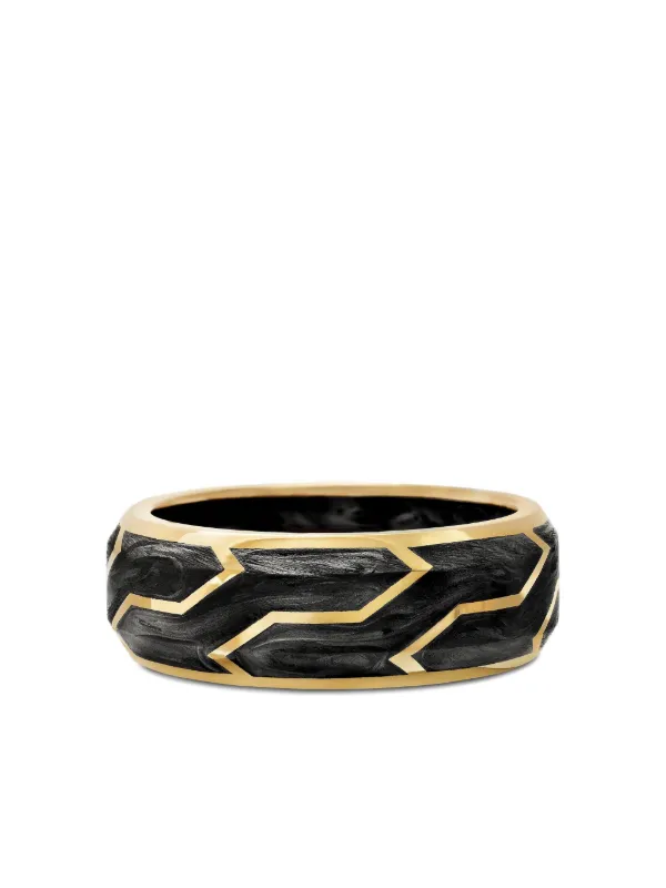 David Yurman 18kt Yellow Gold Forged Carbon Band Ring (8.5mm)