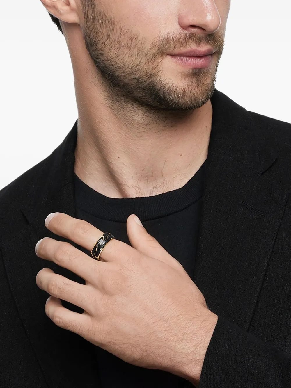 David Yurman 18kt yellow gold Forged Carbon band ring (8.5mm) | Image 2