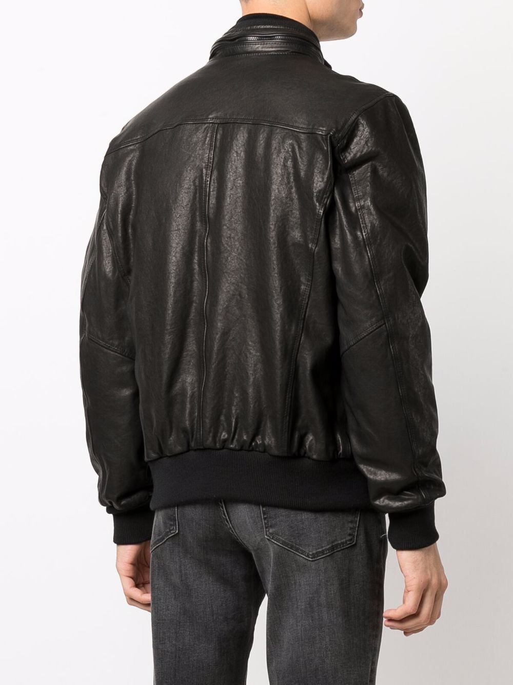 Shop Barba Nick Leather Bomber Jacket In 02 -black
