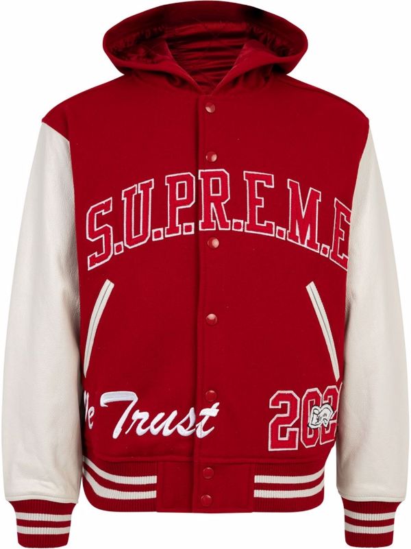 supreme hooded varsity jacket