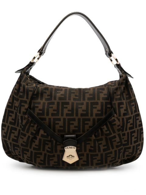 FENDI-Zucca-Print-Canvas-Leather-Boston-Bag-Khaki-Black-16327