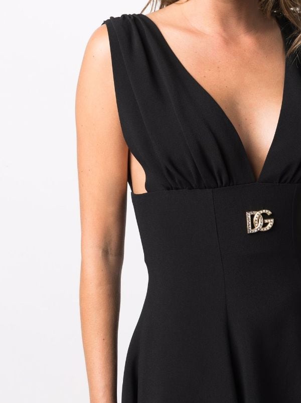 Dolce & Gabbana logo-plaque V-neck Dress - Farfetch