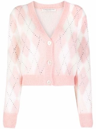 Alessandra Rich crystal embellished Argyle Cropped Cardigan Farfetch