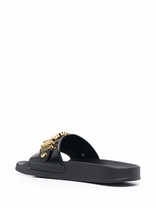 Moschino logo-plaque Slides | Black | FARFETCH