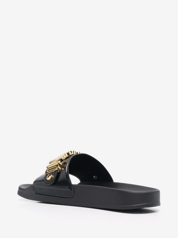 Moschino Black Slides with Gold Logo Plaque Moschino Black & Gold Logo Lettering Slide Sandals Moschino main image 4