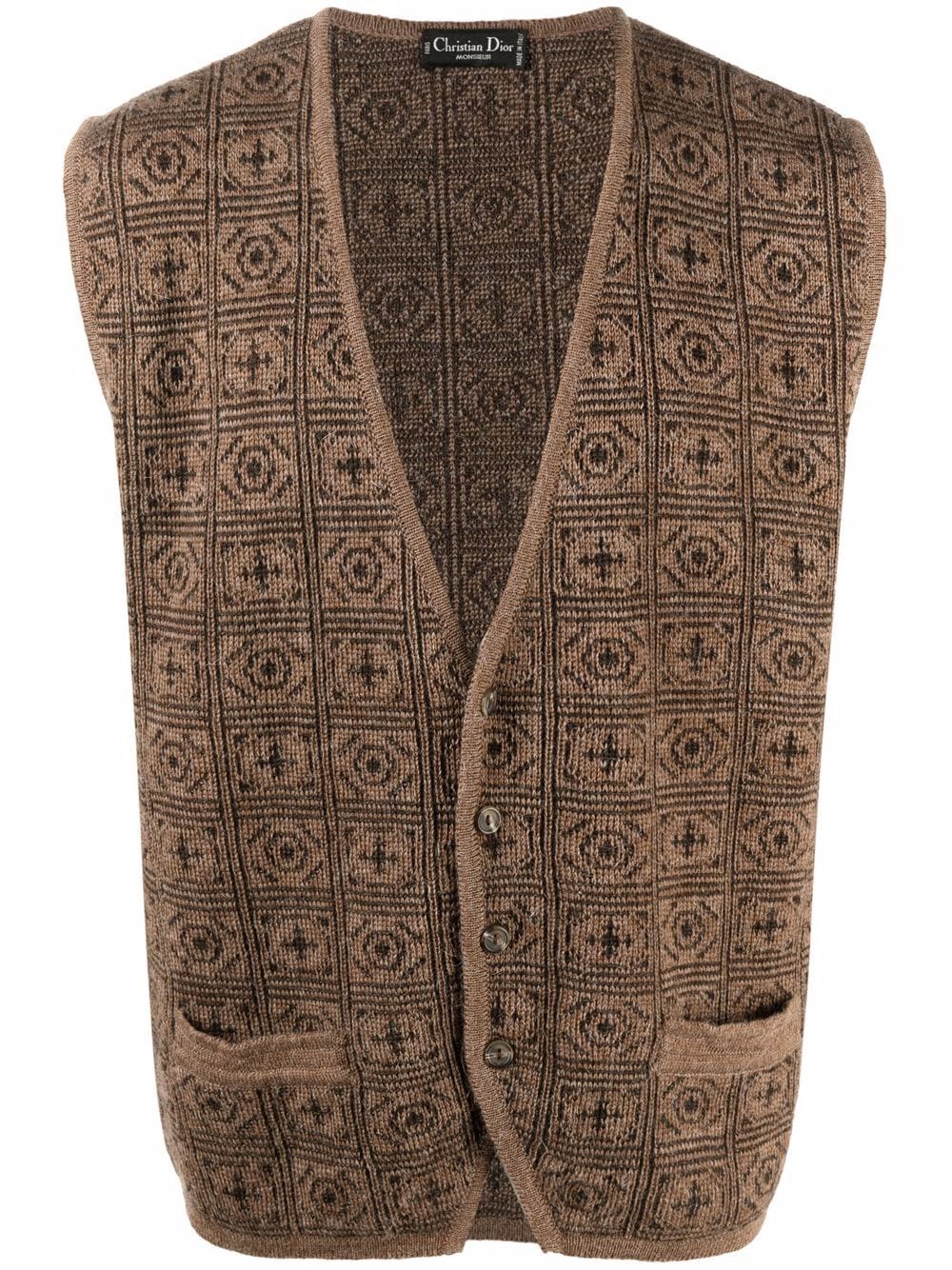 Pre-owned Dior 1980s  Geometric-pattern Knitted Waistcoat In Brown