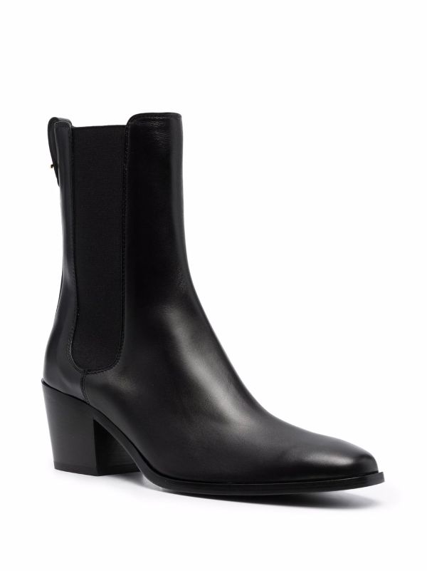 black leather heeled boots for women