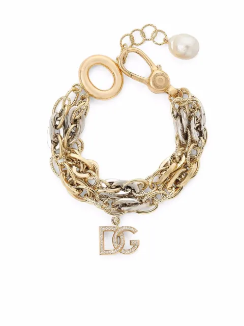 Dolce & Gabbana سوار ذهب عيار 18 بسلاسل متعددة وتعليقة شعار الماركة وترصيع ياقوت