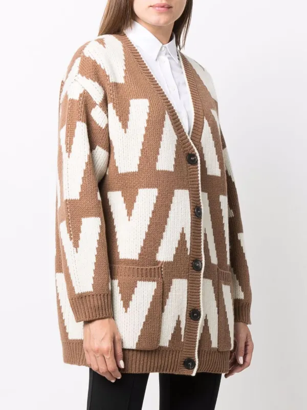 Valentino Garavani ロゴ ウールカーディガン | ブラウン Valentino Garavani ロゴ ウールカーディガン | ブラウン