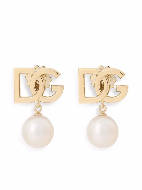 Dolce & Gabbana 18kt yellow gold pearl-embellished logo earrings