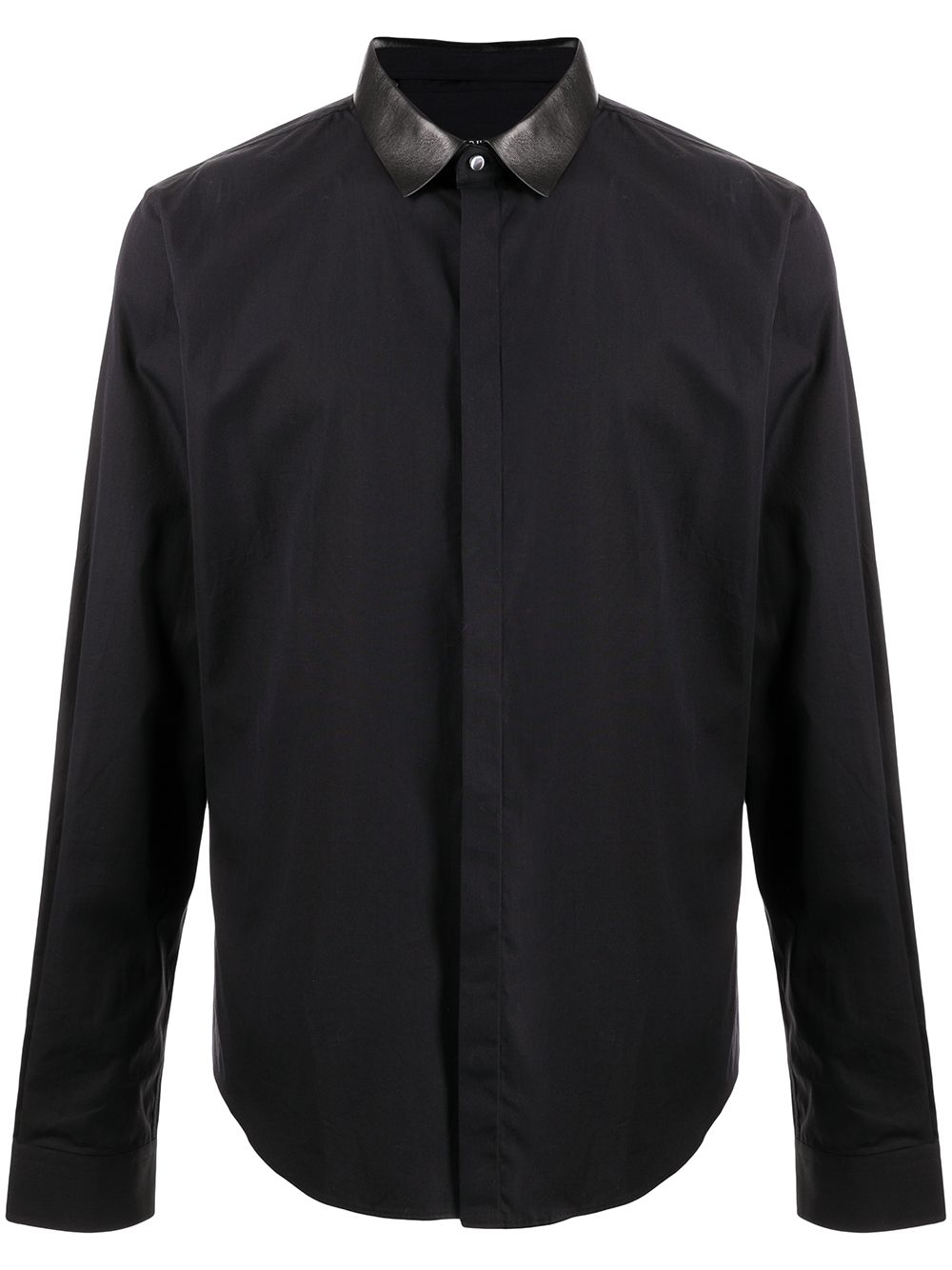 faux-leather collar shirt