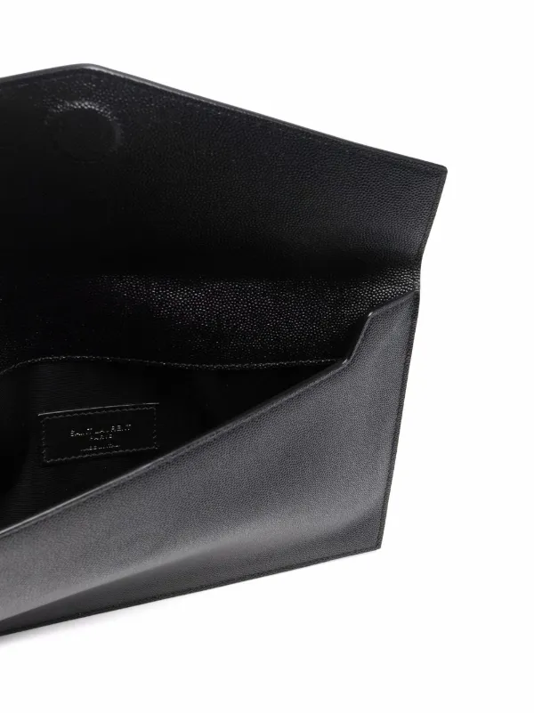 Black Uptown YSL-plaque grained-leather clutch bag, Saint Laurent