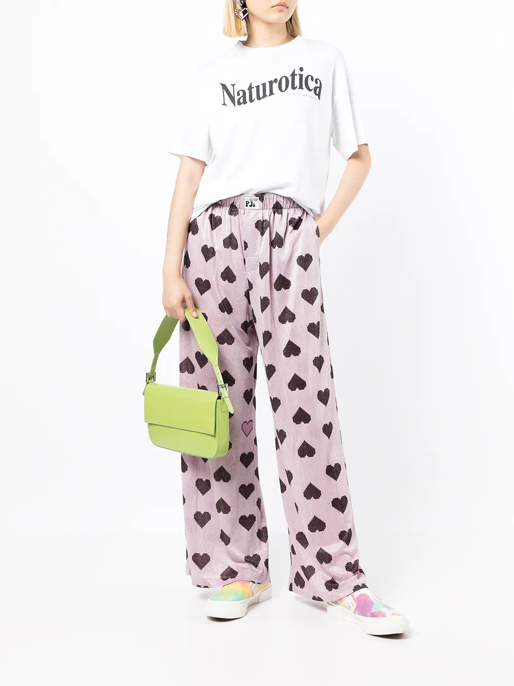 heart-print wide-leg trousers