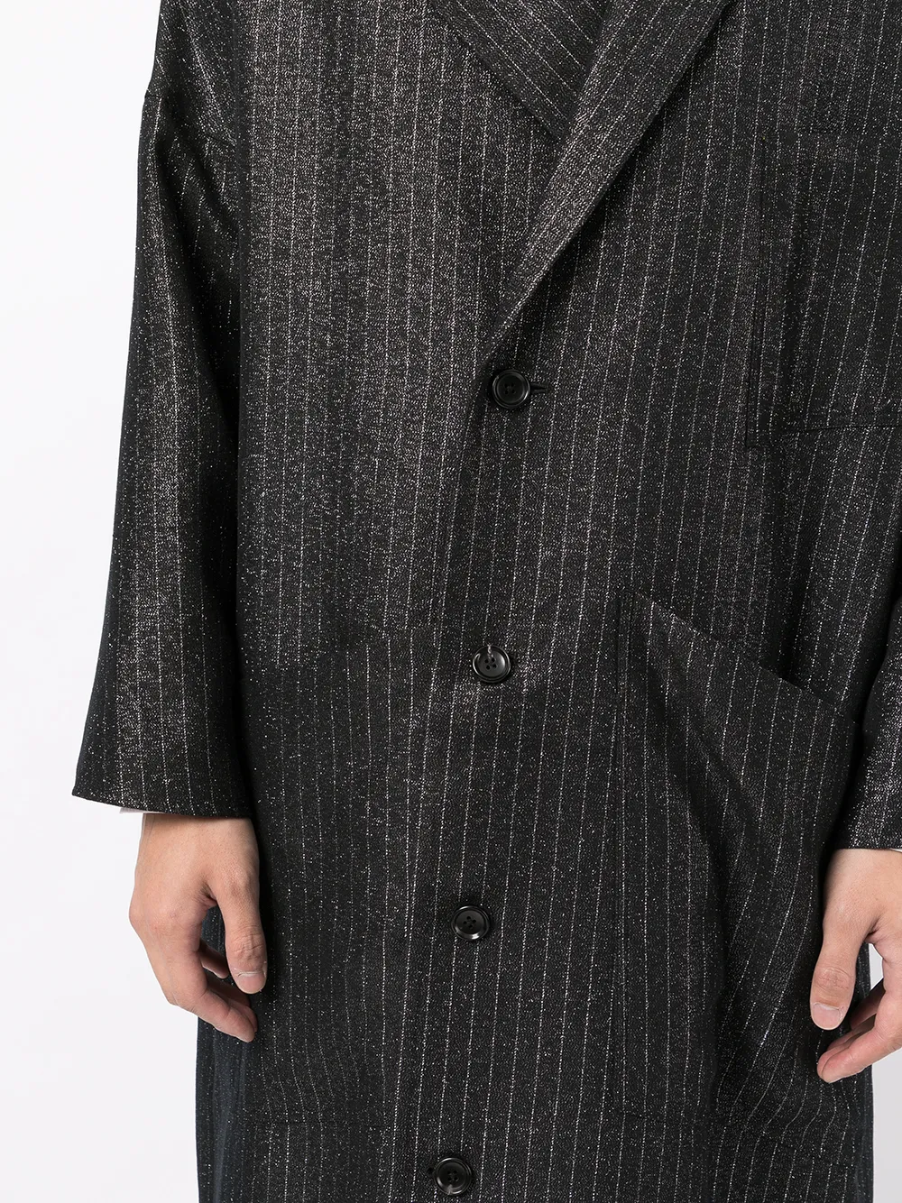 Shop Sulvam Bias Glitter Stripe Over Coat In Black