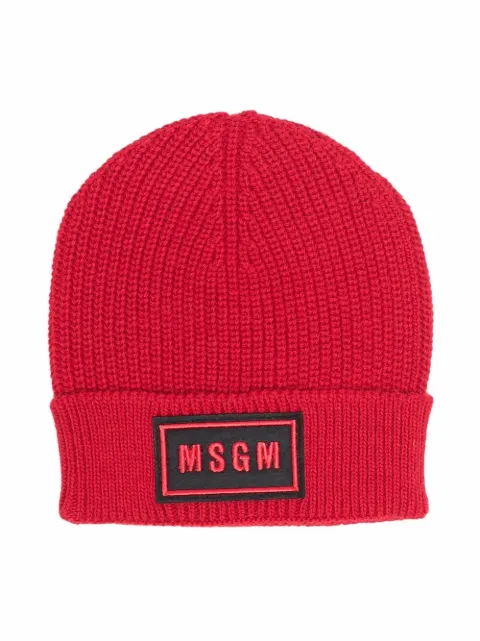 MSGM Kids Gorro de tricô canelado com patch de logo