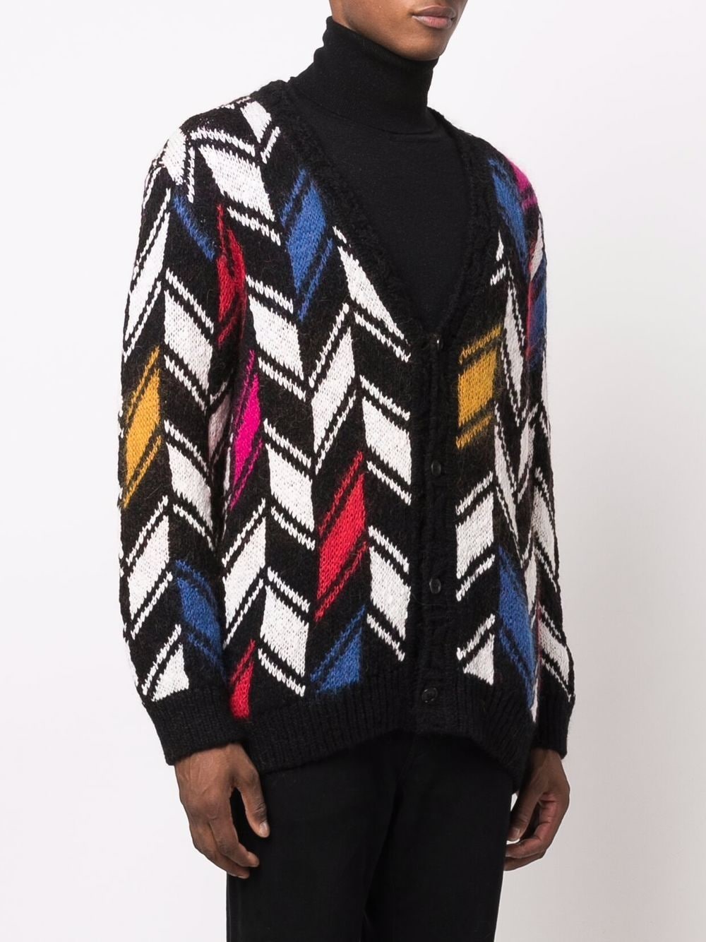 Shop Saint Laurent Patterned Intarsia-knit Cardigan In Black