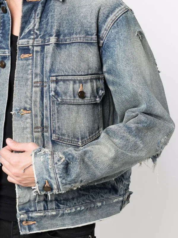 Saint Laurent distressed-effect Faded Denim Jacket - Farfetch