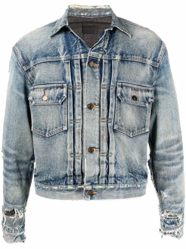 Saint Laurent distressed-effect Faded Denim Jacket - Farfetch