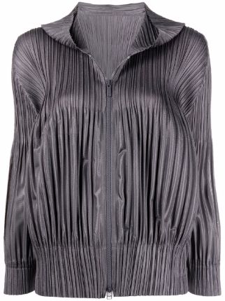 Pleats Please Issey Miyake 百褶拉链连帽衫- Farfetch