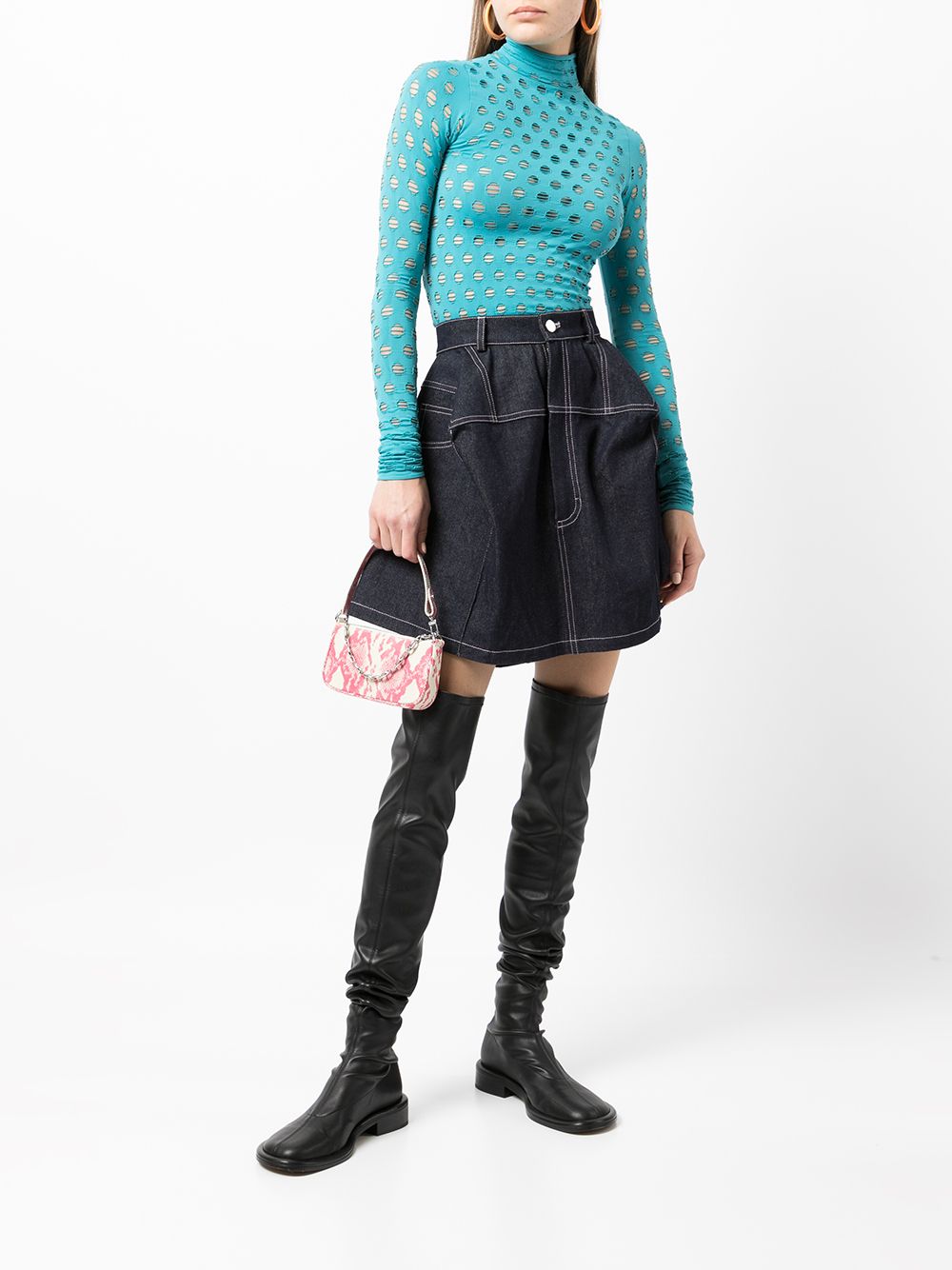 Shop Natasha Zinko Denim Full Skirt In Blue