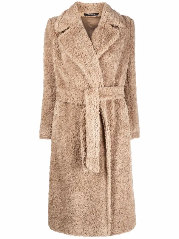 Tagliatore long textured belted coat 