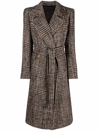 neutral belted checked coat for women 