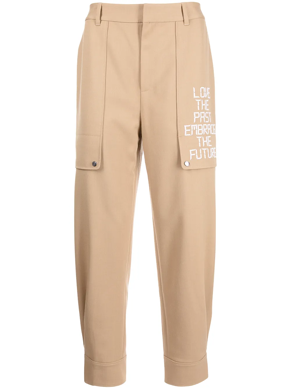 

Ports V slogan-embroidered tapered trousers - Brown