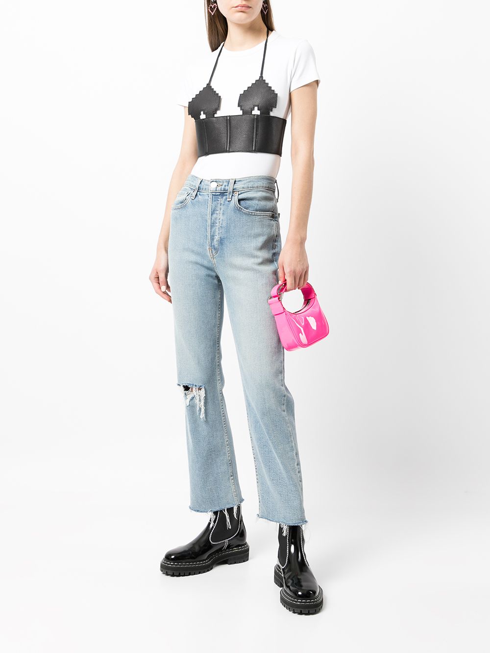 Shop Natasha Zinko Leather Pixel Heart Top In Black