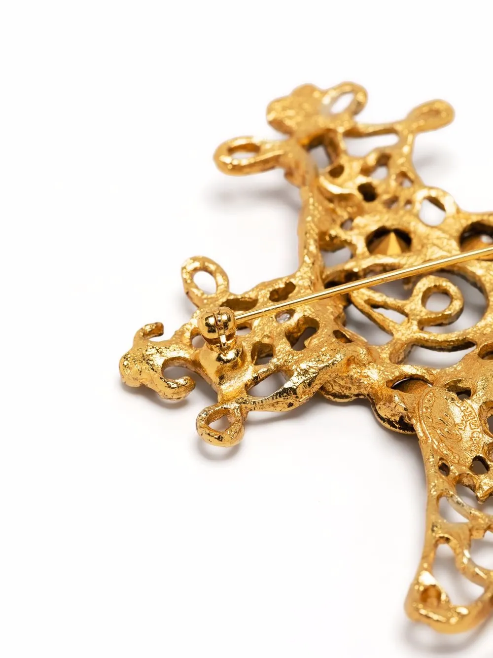 Pre-owned Christian Lacroix 1990s Crystal-embellished Cross Brooch In Gold