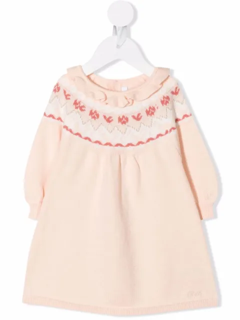 Chloé Kids فستان بأكمام طويلة وحياكة إنتارسيا