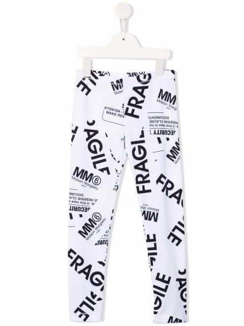 MM6 Maison Margiela Kids Fragile-print stretch-cotton leggings