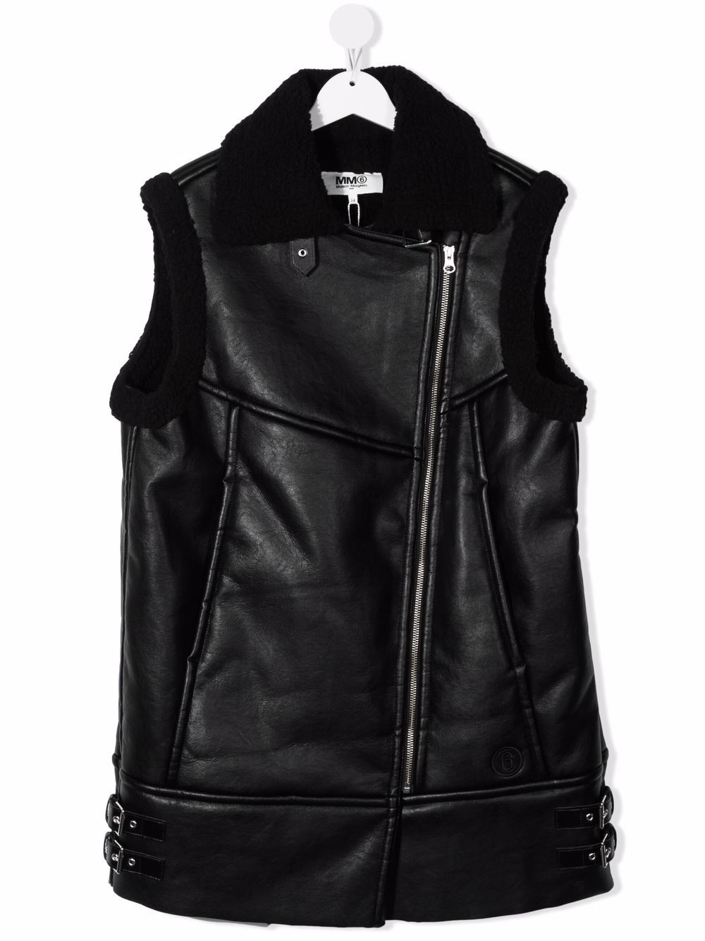 фото Mm6 kids teen shearling-trimmed faux-leather gilet