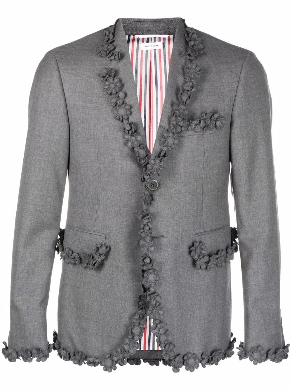 

Thom Browne floral appliqué-trim classic sport coat jacket - Grey