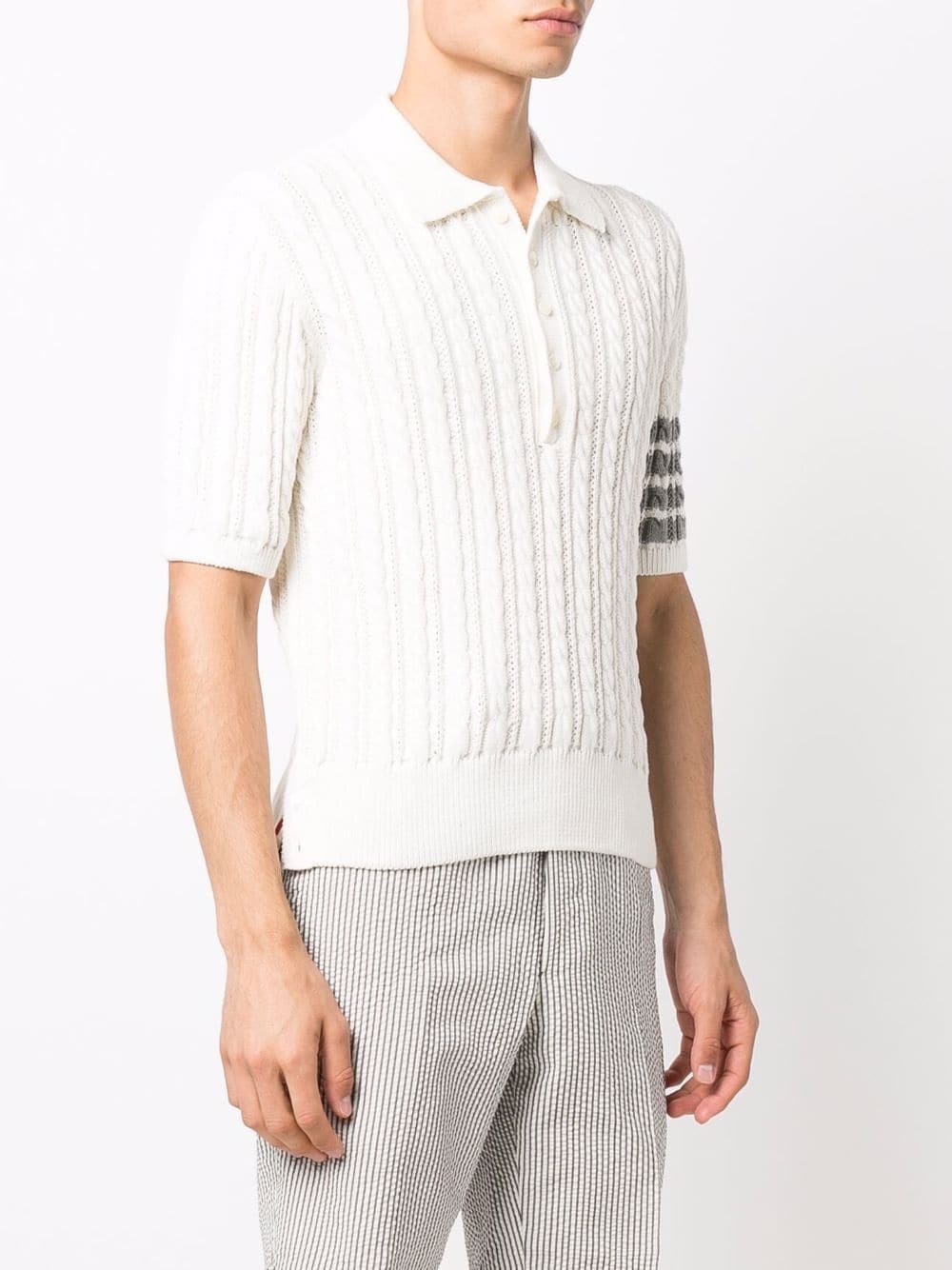 Shop Thom Browne 4-bar Cable Polo Shirt In White