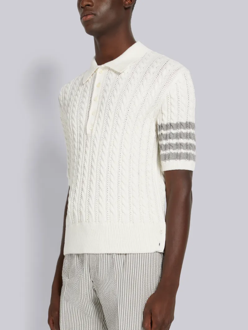White Cotton 4-Bar Cable Knit Short 