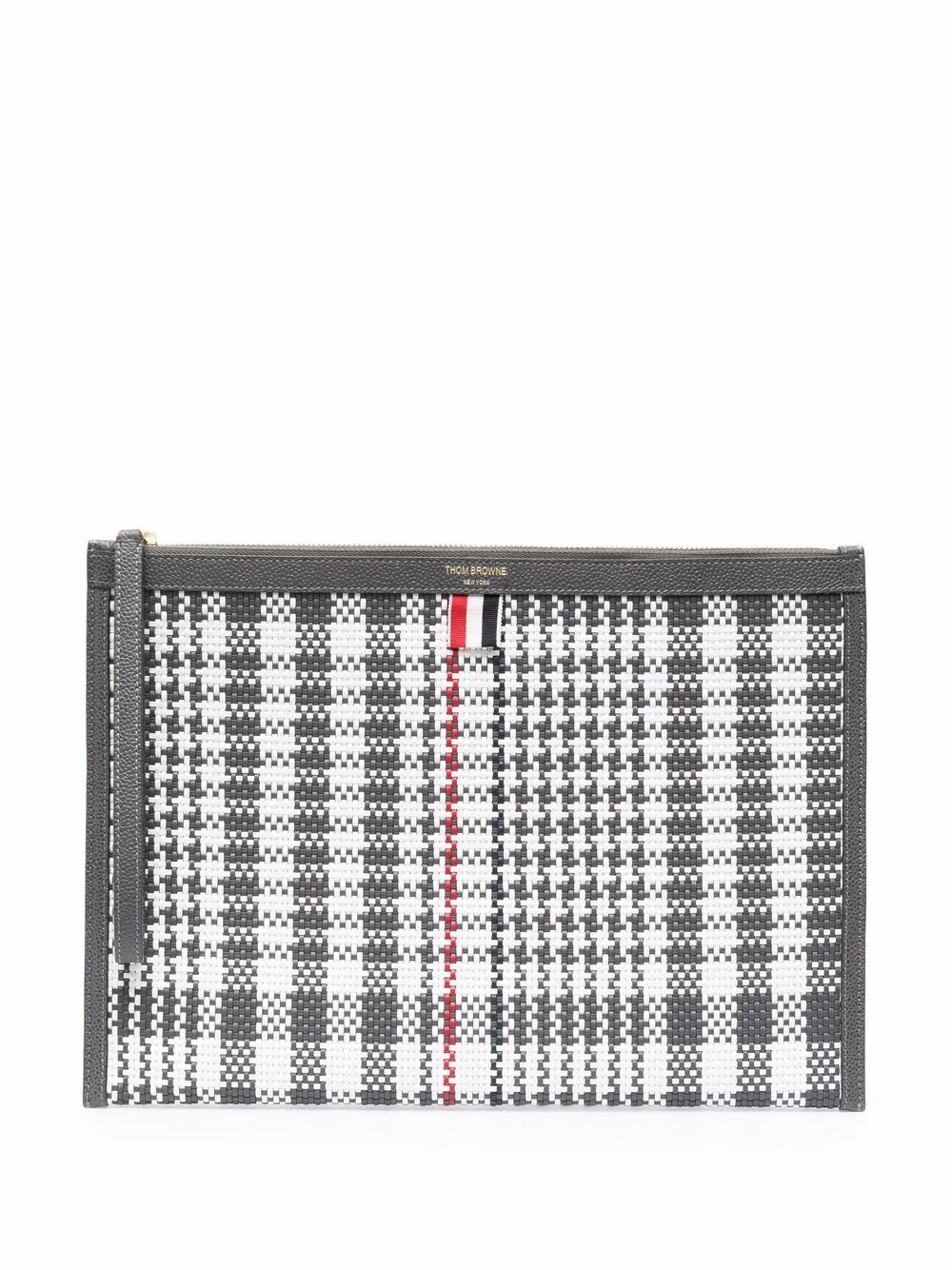 

Thom Browne check-woven medium document holder - Grey