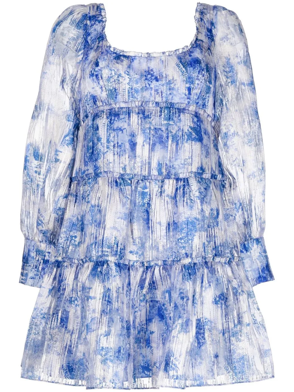 

Marchesa Notte floral-print ruffle mini dress - Blue