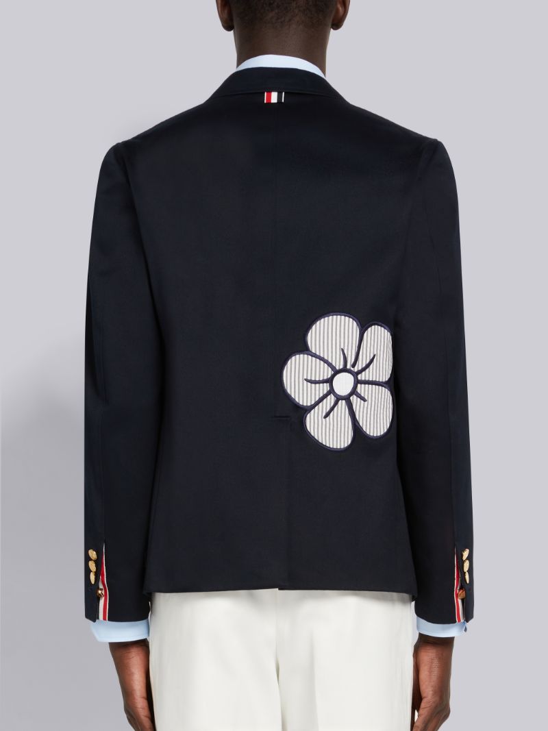 Navy Floral Satin Stitch Applique Unconstructed Sack Sport Coat