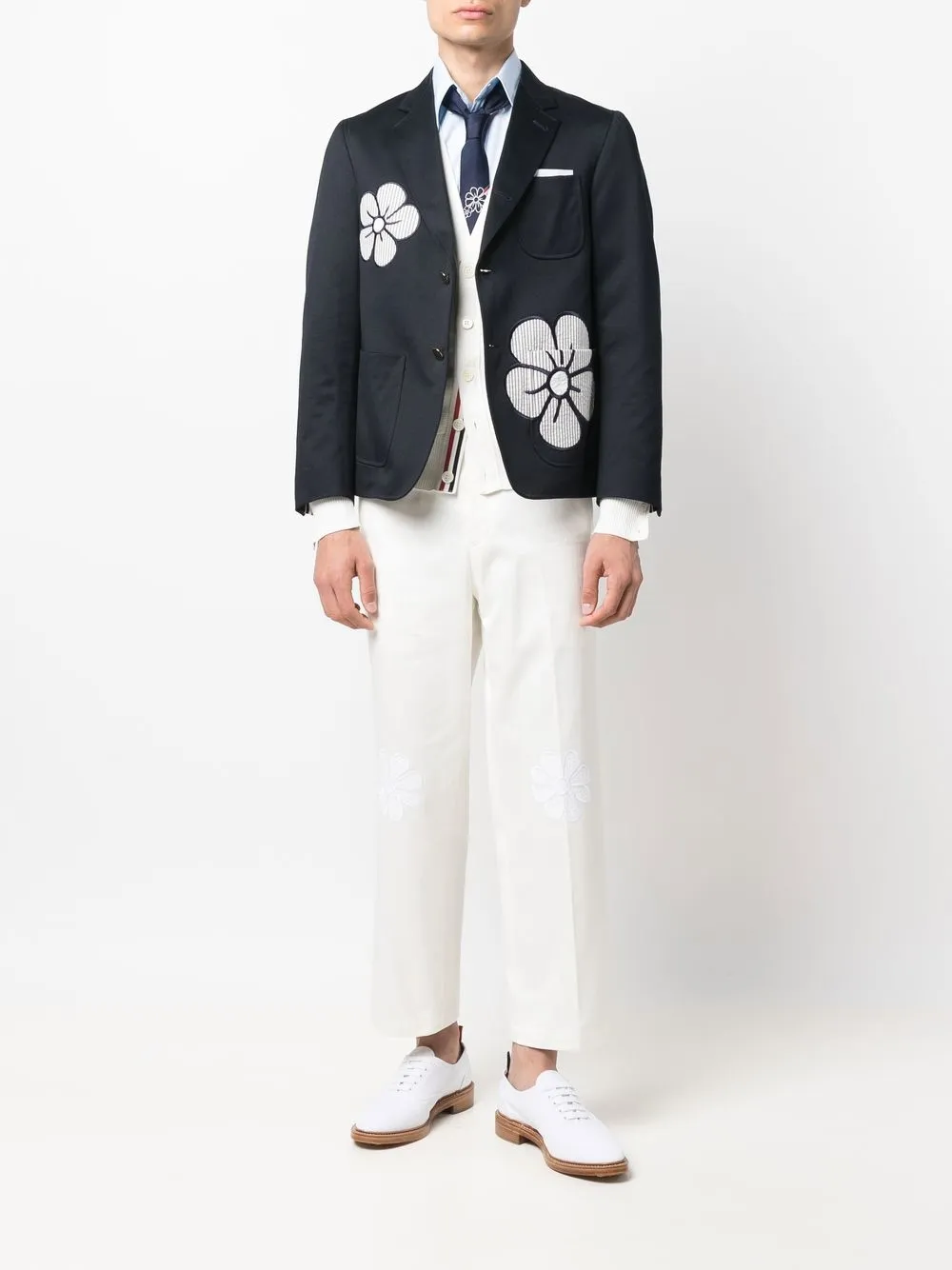 Thom Browne Blazer met geborduurde bloemen - Blauw