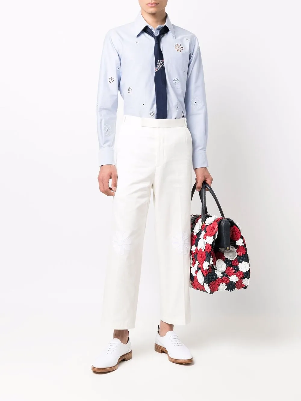 Thom Browne Overhemd met geborduurde bloemen - Blauw