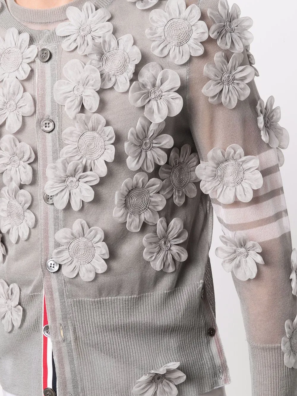 THOM BROWNE FLORAL-APPLIQUÉ SEMI-SHEER ORGANZA CARDIGAN