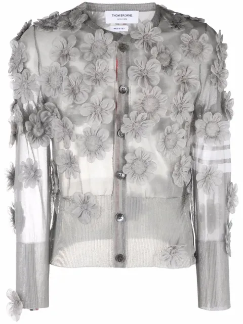 Thom Browne floral-appliqué semi-sheer organza cardigan